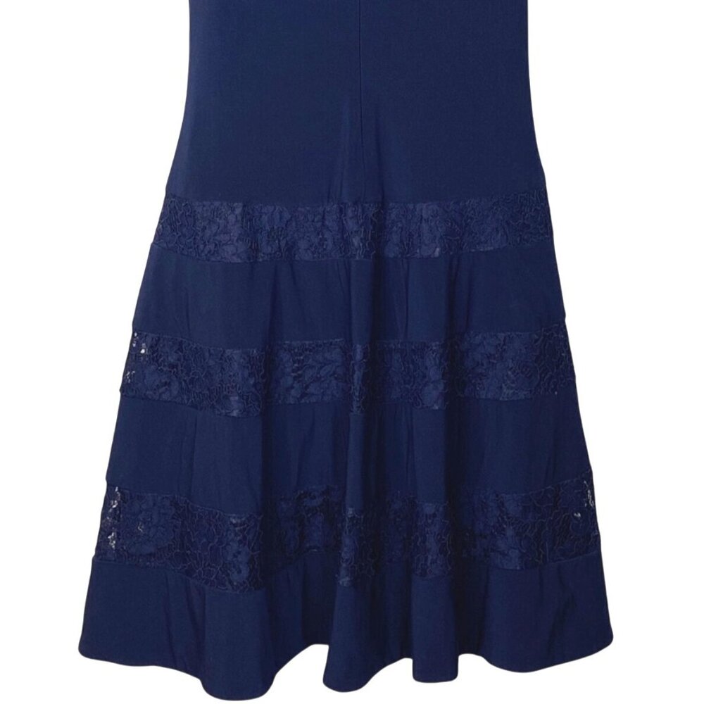 Lauren Ralph Lauren Navy Blue Ruched Lace Inset Sleeveless Fit & Flare Dress 16 - Picture 8 of 12
